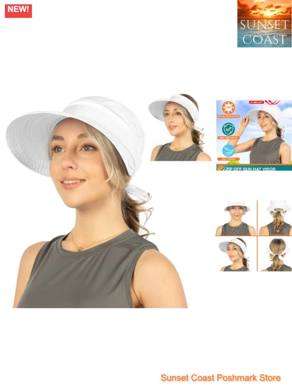 Womens Wide Brim UPF 50+ Zip-Off Golf Sun Hat Ponytail Adjustable